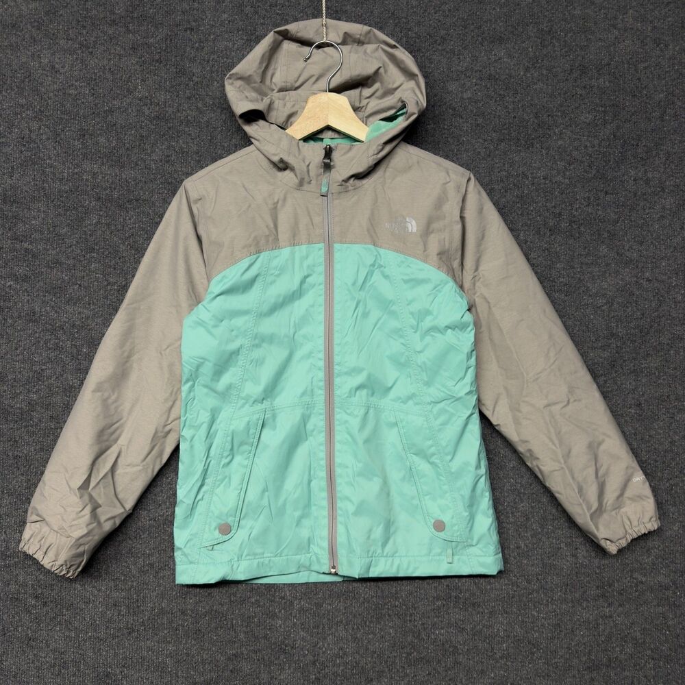 The North Face DryVent Rain Jacket Girls L Teal Hooded Waterproof Fleece 14/16